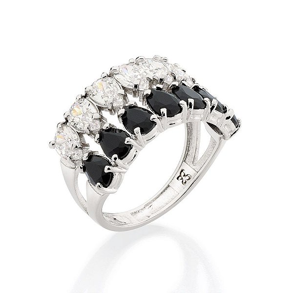 Maxi Anel Aro Duplo Cravejado Por 7 Zircônias Gotas De 4X6 Mm E 7 Cristais Gotas De 4X6 Mm (Joia Licen  Coleção Ana Hick