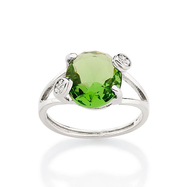 Anel Rommanel Solitário Composto Por 1 Cristal Oval De 10X12 Mm, Com 2 Garras Formato Navete Cravejadas Por 8 Zircônias