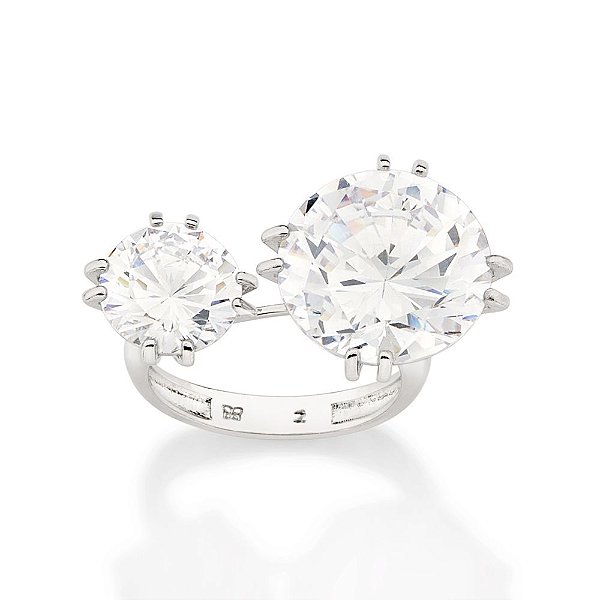 Maxi Anel Rommanel Cravejado Por 1 Zircônia De 15,0 Mm E 1 Zircônia De 10,0 Mm,(Joia Licenciada Coleção Giovanna Antonel