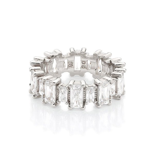 Meia Aliança Rommanel Cravejada Por 9 Zircônias Baguetes De 2X4 Mm E 9 Zircônias Baguetes De 3X6 Mm (A Quantidade De Zir