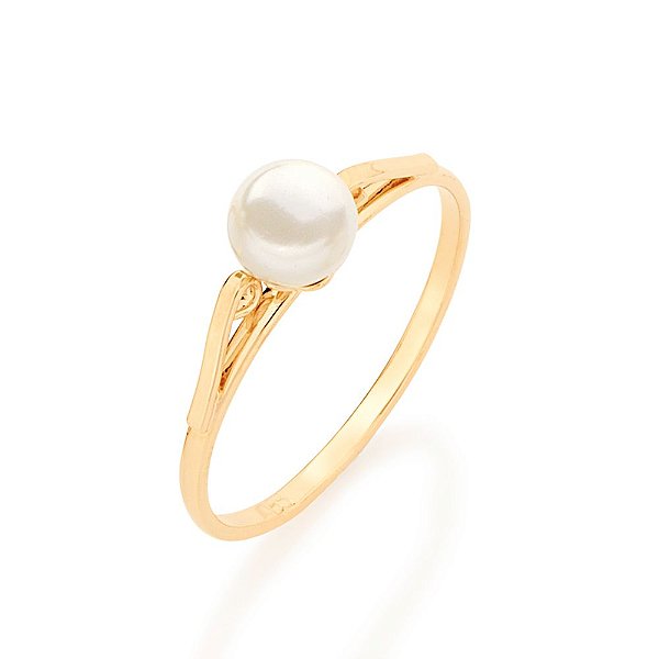 Anel Rommanel Skinny Ring Solitário Com Pérola Sintética De 6 Mm