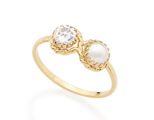Anel Rommanel "Skinny Ring" Com "Símbolo Do Infinito" Trabalhado Tendo Meia Pérola Sintética De 5Mm E 1 Zircônia 4,75Mm