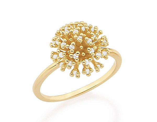 Anel Rommanel Skinny Ring Com Detalhe De "Buque De Flores" Cravejados Com 31 Zircônias De 1,25Mm