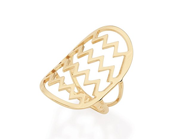 Anel Rommanel Aro Duplo Vazado Com Parte Superior Oval Com Detalhes Em "Zig Zag"