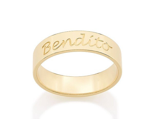 Anel Rommanel Liso Com Descrição " Bendito "
