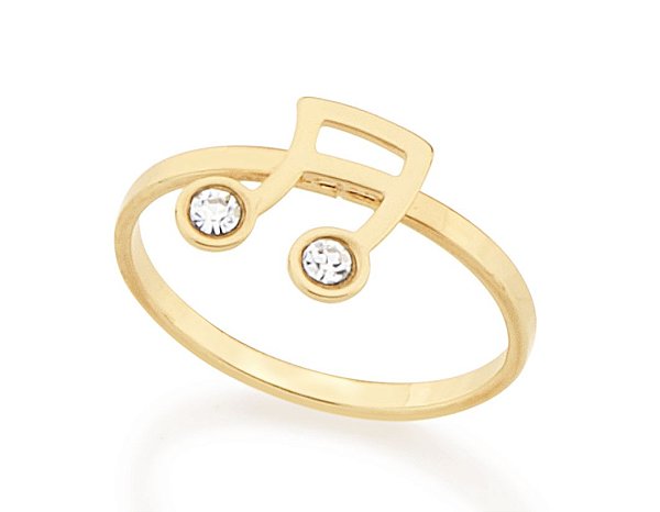 Anel Rommanel Skinny Ring Com Detalhe De "Nota Musical" Com 2 Cristais De 2,00Mm