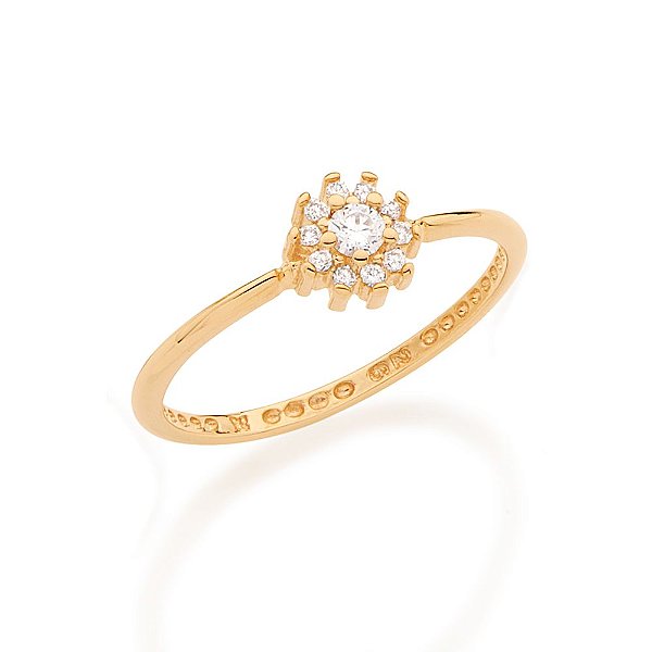 Anel Rommanel Skinny Ring Composto Por 'Flor' Cravejada Por 10 Zircônias De 1,25Mm Tendo 1 Zircônia De 3,00Mm No Centro
