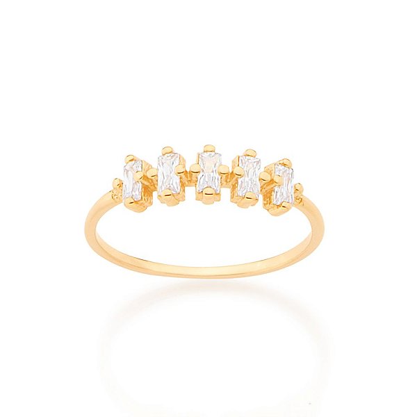 Anel Rommanel "Skinny Ring", Composto Por 5 Zircônias Retangulares De 2X4 Mm