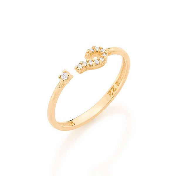 Anel Rommanel Skinny Ring Ajustável, Com Uma Ponta Formada Por "Ponto De Interrogação", Cravejado Com 9 Zircônias De 1,0