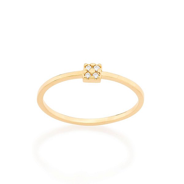 Anel Rommanel Skinny Ring Com Detalhe Quadrado Na Parte Superior Cravejado Por 4 Zircônias De 1,25 Mm
