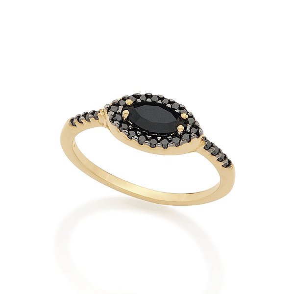 Anel Rommanel "Skinny Ring" Composto Por 1 Cristal Navete De 4X8Mm Ao Centro, Com 26 Zircônias De 1,25Mm Nas Laterais E