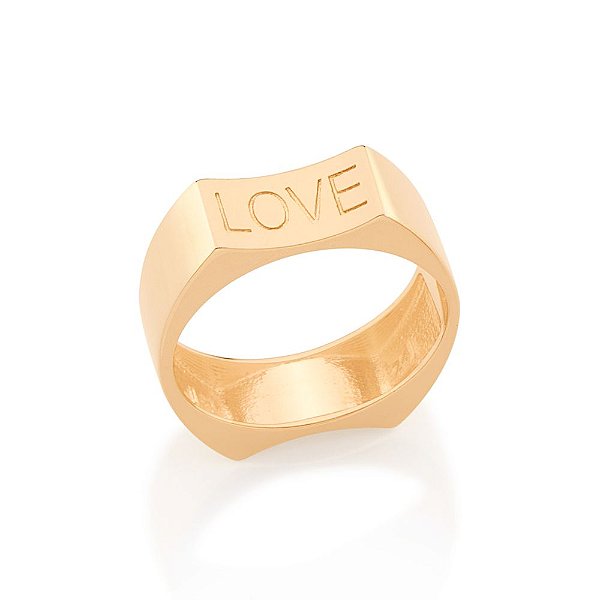 Anel Rommanel Formado Por Aro Liso, Parte Superior E Inferior Curvada Com A Palavra "Peace" (Paz) E "Love" (Amor)" Coleç