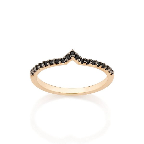 Anel Rommanel "Skinny Ring", Com Parte Superior No Formato "V", Cravejado Por 19 Zircônias De 1,25 Mm, Com Aplicação De