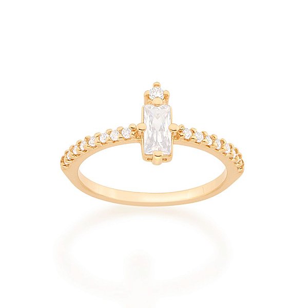Anel Rommanel "Skinny Ring" Cravejado Por 16 Zircônias De 1,25 Mm, 1 Zircônia De 2,00 Mm E 1 Zircônia Retangular De 3X7