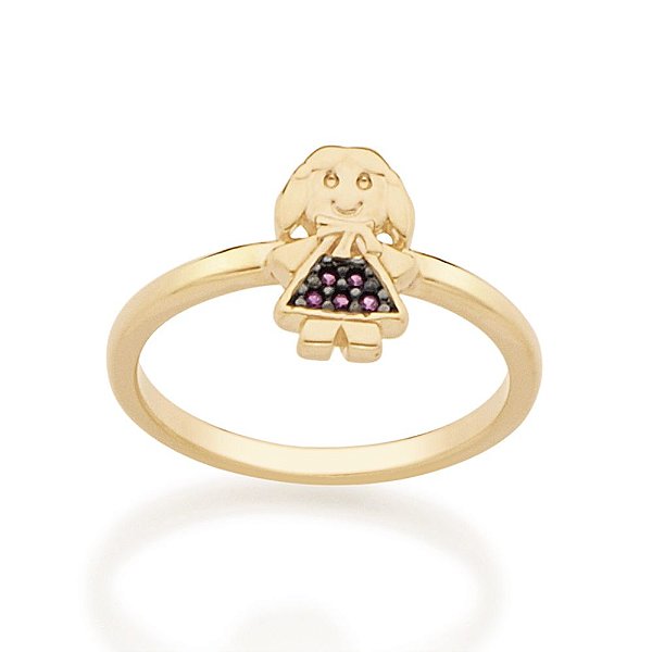 Anel Rommanel Menina, Cravejada Por 5 Zircônias De 1,0 Mm, Com Aplicação De Rhodium Negro