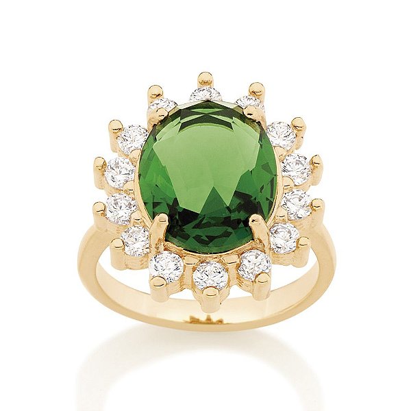 Maxi Anel Rommanel Cravejado Por 14 Zircônias De 2,5 Mm, Com 1 Cristal Oval De 10X12 Mm Ao Centro(Joia Licenciada Gio An