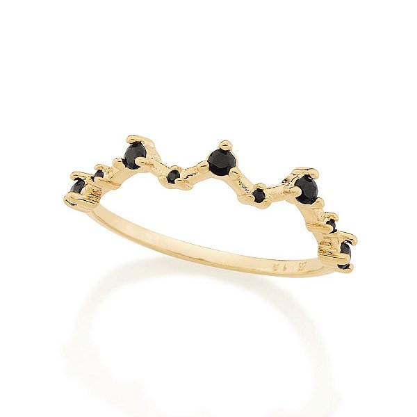 Anel Rommanel Skinny Ring Com Parte Superior No Formato Zig Zag, Composto Por 5 Zircônias De 2,00 Mm E 4 Zircônias De 1,
