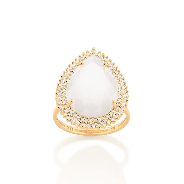 Maxi Anel Rommanel Formato Gota Cravejado Por 93 Zircônias De 1,0 Mm, Com 1 Cristal Gota De 13X18 Mm Ao Centro