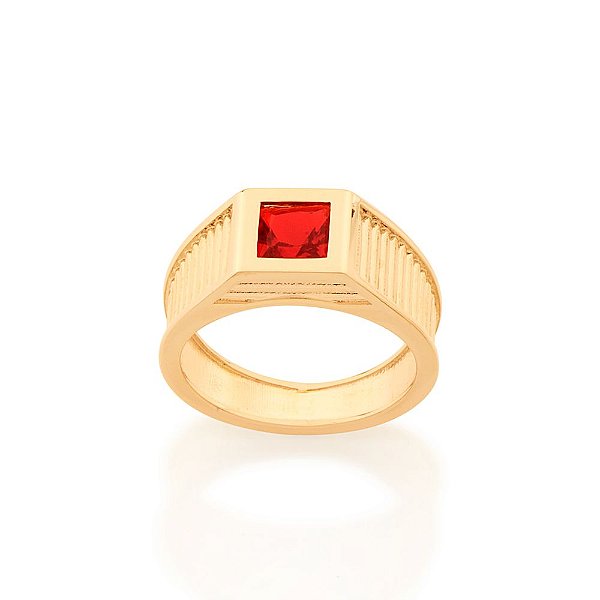 Anel Rommanel De Formatura Quadrado Com Aro Trabalhado, Composto Por 1 Cristal De 6X6 Mm