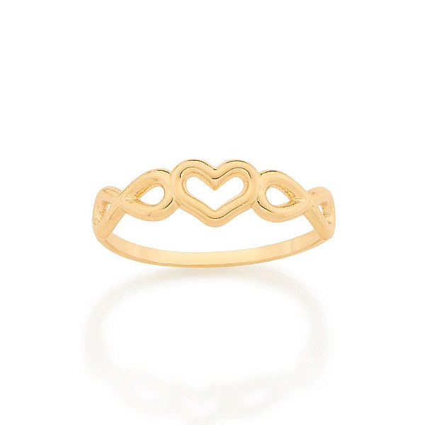 Anel Rommanel Skinny Ring Amor Eterno Formado Por 2 Infinitos E 1 Coração Vazado Ao Centro