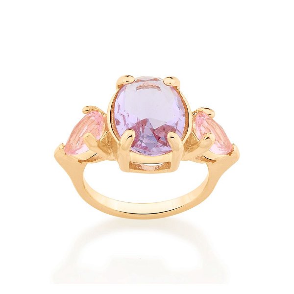 Anel Rommanel Composto Por 2 Cristais Gota De 6X8 Mm E 1 Cristal Oval De 10X14 Mm Ao Centro