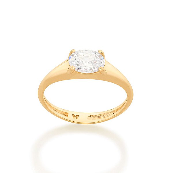 Anel Rommanel Cravejado Por 1 Zircônia Oval De 6X8 Mm(Joia Licenciada Coleção Giovanna Antonelli)