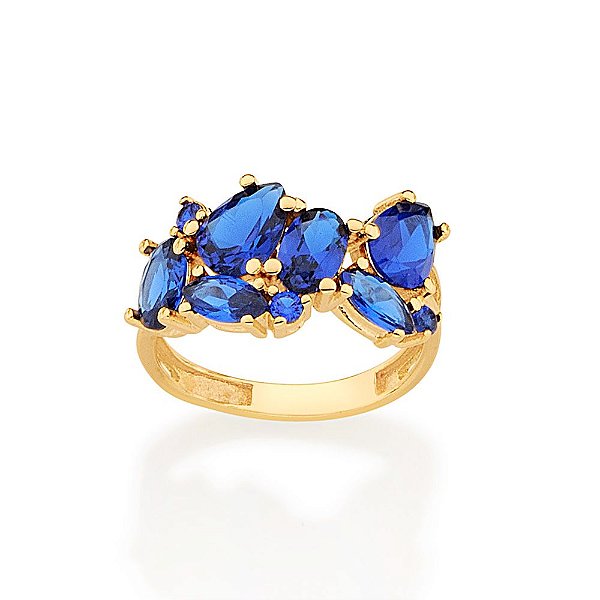 Anel Rommanel Cravejado Por 2 Zircônias Ovais De 4X6 Mm, 2 Zircônias Gotas De 5X7 Mm, 2 Zircônias De 3X6 Mm E 3 Zircônia