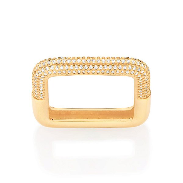 Anel Quadrado Cravejado Por 190 Zircônias De 0,80 Mm  (A Quantidade De Zircônias Pode Variar Dependendo Da Numeração)(Jo
