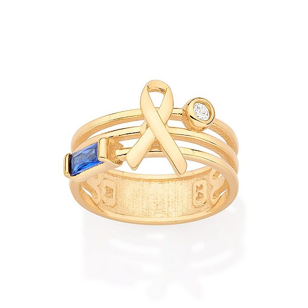 Anel Aro Triplo Composto Por 1 Zircônia Baguete De 2,5 X5 Mm E 1 Zircônia De 2,25 Mm, Com Símbolo Da Campanha Síndrome D