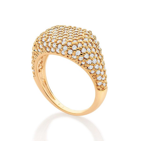 Anel Cravejado Por 8 Zircônias De 1,0 Mm E 157 Zircônias De 1,25 Mm,(Joia Licenciada Coleção Giovanna Antonelli)
