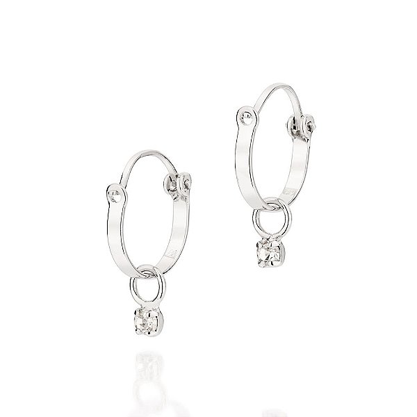 Brinco Rommanel Argola Com 2 Cristais Pendurados (Par)  Med  1,3 Cm X 1,0 Cm De Diâmetro