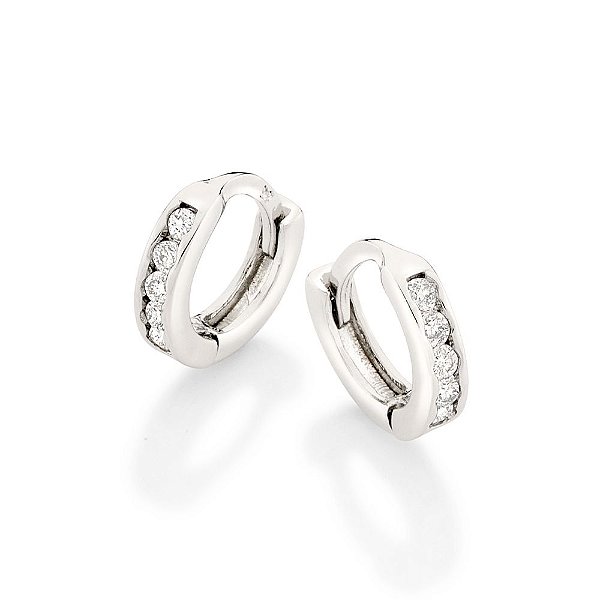Brinco Rommanel Argola Cravejada Por 10  Zircônias (Par)  Med 0,7 Mm De Diâmetro