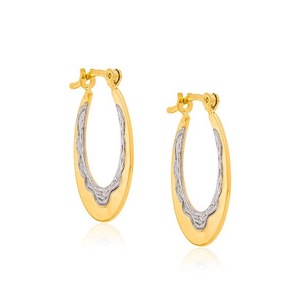 Brinco Rommanel Meia Argola Formato Oval Com Detalhes Em Rhodium Med 2,5 Cm
