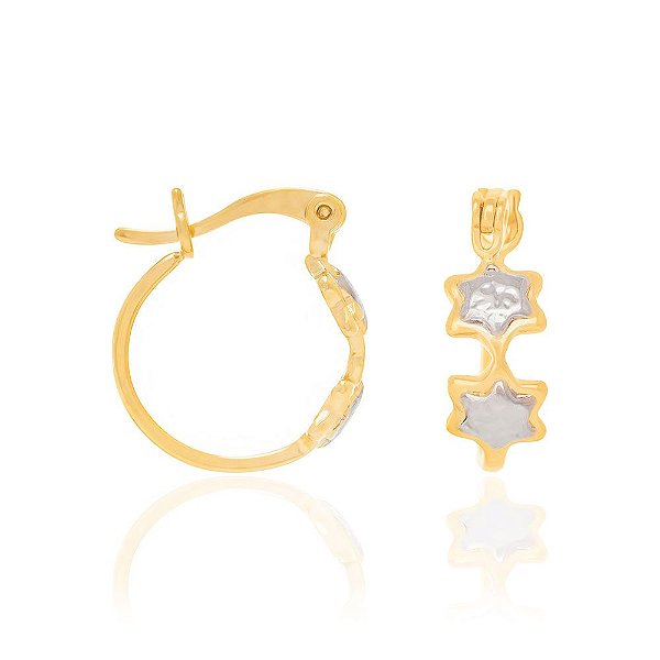 Brinco Rommanel Argola Lisas Com Estrelas Em Rhodium Med 1,5 Cm