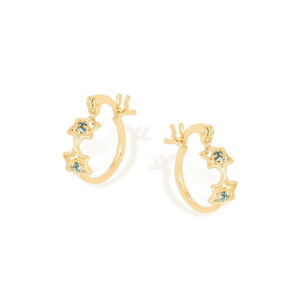 Brinco Rommanel Argola Lisa Com Estrelas Vazadas E Cristais No Centro Med 1,5 Cm