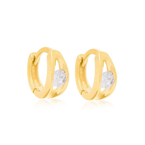Brinco Rommanel Argola Lisa Com Detalhe Vazado E Zircônia No Meio Med 1,3 Cm