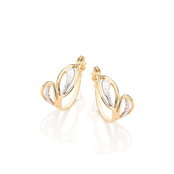 Brinco Rommanel Argola Com Detalhe De Folhas Vazadas Com Aplicação De Rhodium Med 1,5 Cm