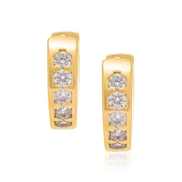 Brinco Rommanel Argola Com 10 Zircônias De 2,25Mm (Par) Na Frente E Estrela, Lua E Coração Vazados Na Parte De Trás Med