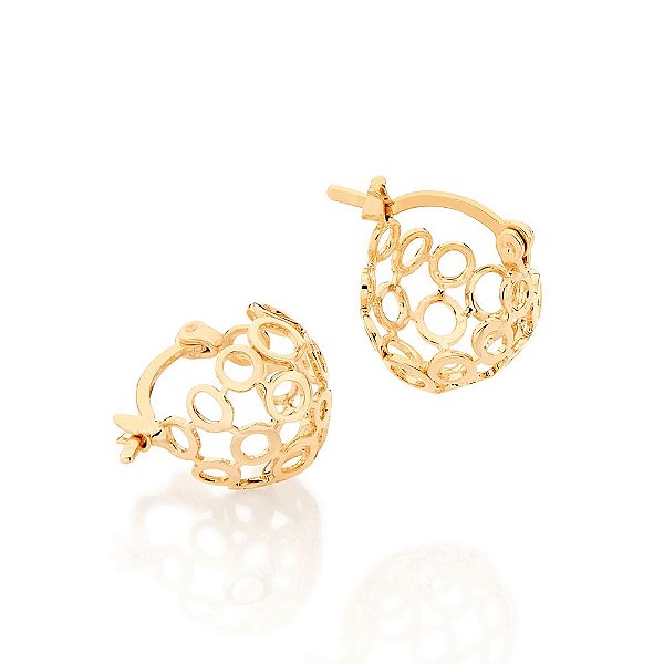Brinco Rommanel Meia Argola Com Detalhes De Círculos Vazados Med 1,5 Cm