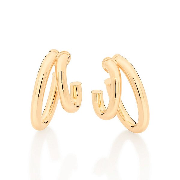 Brinco Rommanel Meia Argola Dupla De TuboMed 3,10 Cm X 2,5 Cm / 2,2 Cm X 1,80 Cm (Joia Licenciada Coleção Giovanna Anton