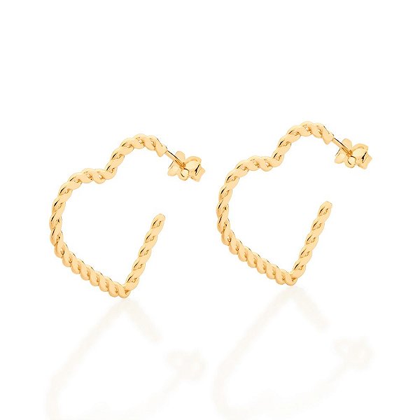 Brinco Rommanel Meia Argola Formato Coração Trabalhado Com Aro Torcido Med 2,5 Cm X 2,5 Cm