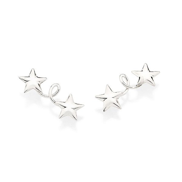 Brinco Rommanel Ear Cuff Composto Por 4 Estrelas (Par) Com Aro Torcido Ao Centro Med 2,2 Cm X 0,70 Cm(Joia Licenciada Co