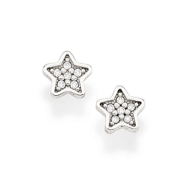 Brinco Rommanel Pequeno No Formato De Estrela, Cravejado Por 12 Zircônias De 1,0 Mm (Par) Med 0,60 Cm X 0,60 Cm