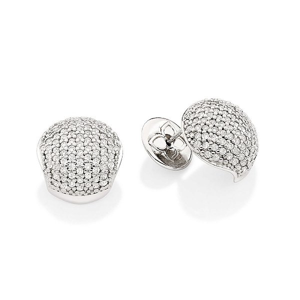 Brinco Rommanel Meia Bola Cravejado Por 174 Zircônias De 1,25 Mm (Par) Med 1,5 Cm X 1,5 Cm