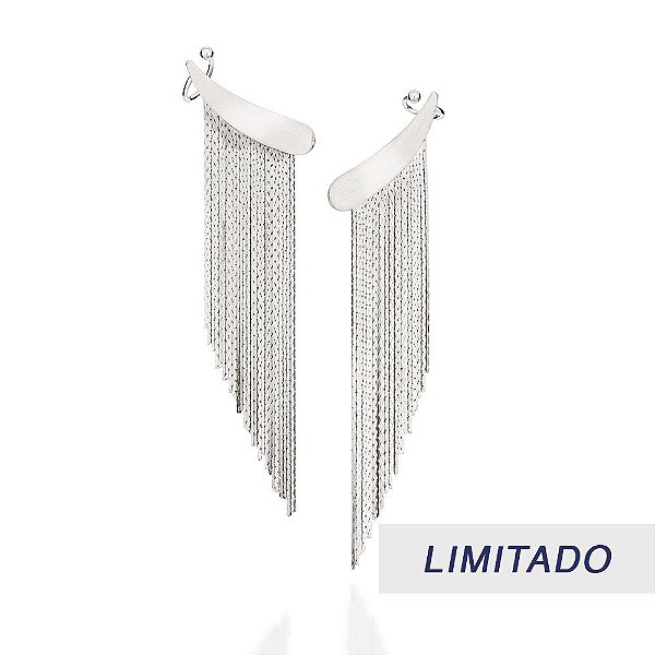 Brinco Rommanel Ear Curf Com Piercing De Pressão Formato De Franja Med 7,0 Cm X 2,9 Cm(Joia Licenciada Coleção Giovanna