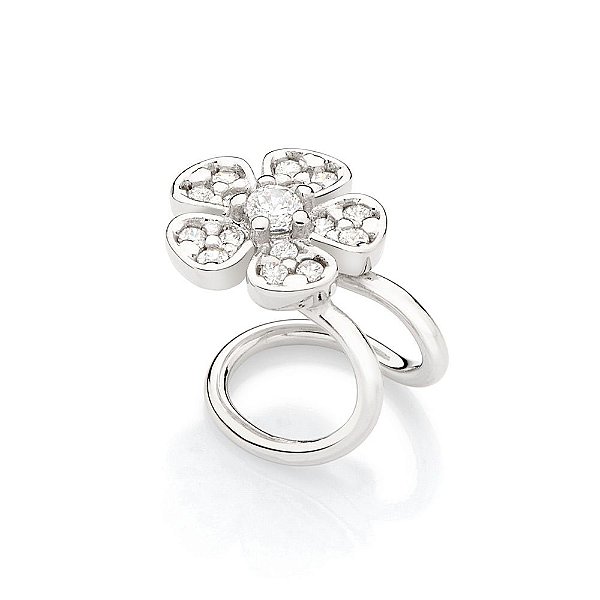 Brinco Piercing De Pressão Formato Flor, Cravejado Por 15 Zircônias De 1,0 Mm E 1 Zircônia De 2,0 Mm Ao Centro Med 1,0 C