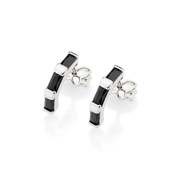 Brinco Cravejado Por 6 Zircônias Baguete De 2X4 Mm (Par) Med 1,3 Cm X 0,20 Cm (Joia Licen  Coleção Ana Hickmann) - 32696