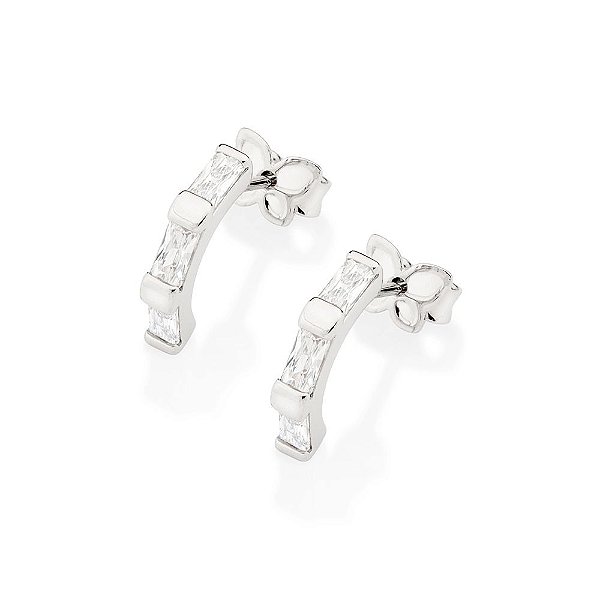Brinco Cravejado Por 6 Zircônias Baguete De 2X4 Mm (Par) Med 1,3 Cm X 0,20 Cm (Joia Licen  Coleção Ana Hickmann) - 32696