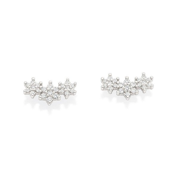 Brinco Rommanel Formado Por 6 Flores Cravejadas Por 28 Zircônias De 1,0 Mm E 14 Zircônias De 1,25 Mm (Par),Med 0,60 Cm X