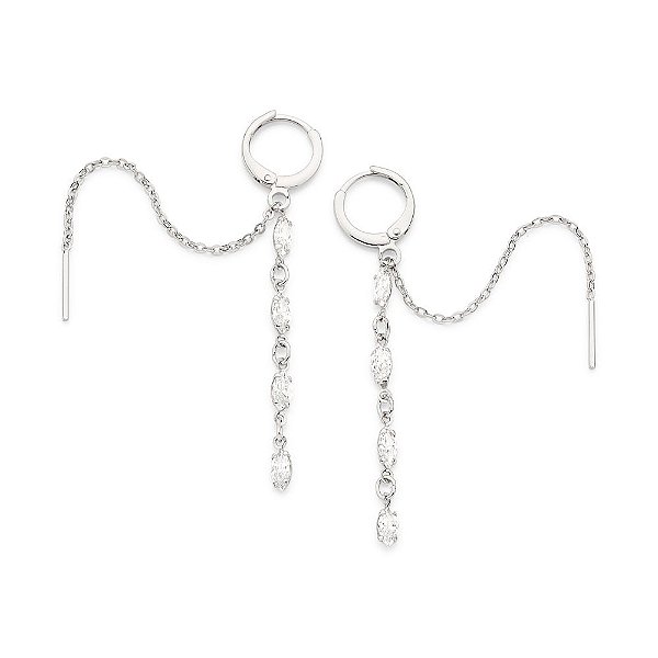 Brinco Rommanel Argola Composta Por Fio Com 8 Zircônias De 6X3 Mm (Par) E Corrente De Elo Cadeado Laminado Fio 0,35 Mm,